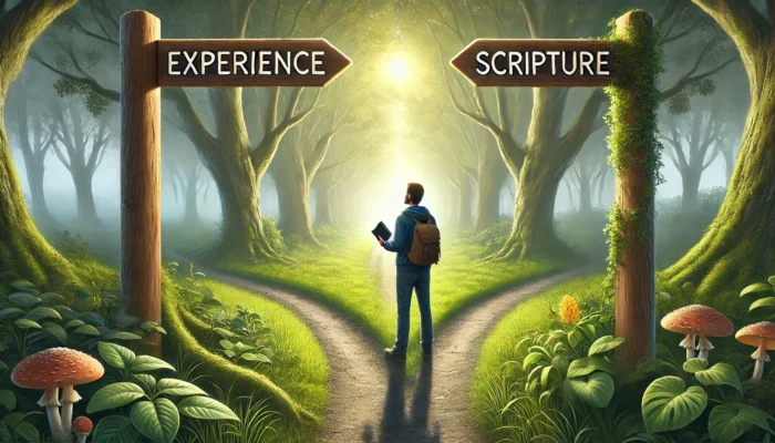 man at crossroads of experience and Scripture